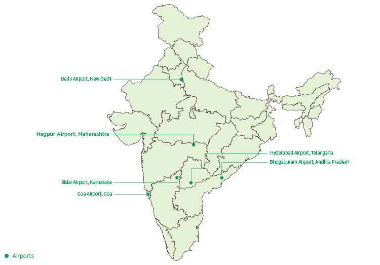 Mobile view of GMR Groupâ€™s airport presence.