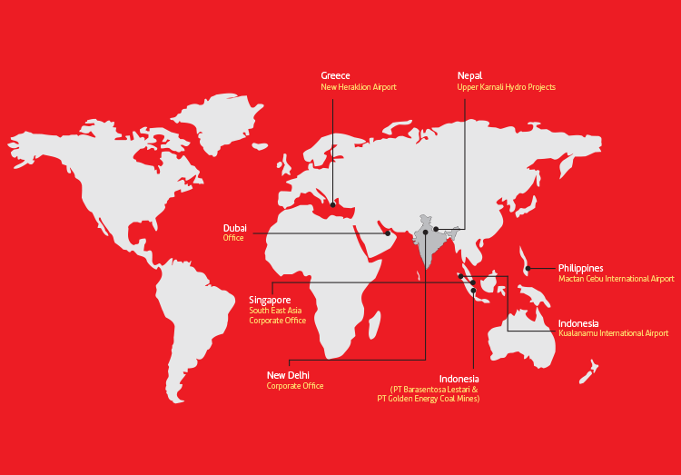 Mobile view of GMR Group's global map presence.