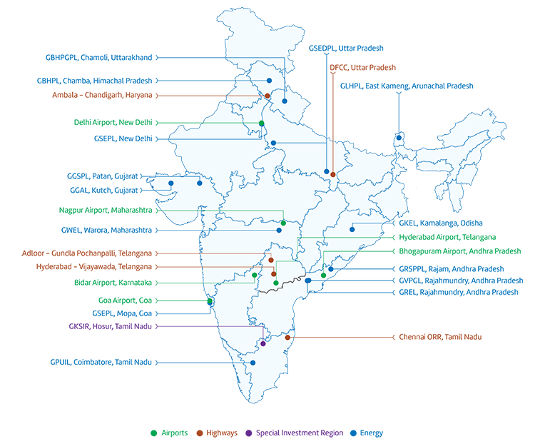 Mobile view of GMR Groupâ€™s national presence map.